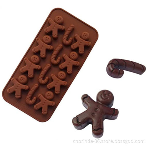 Silicone Chocolate Molds Gingerbread Man Shape Ice Cube Tray Non-Stick Sweet Mould for Decorating Cakes Chocolate Candy